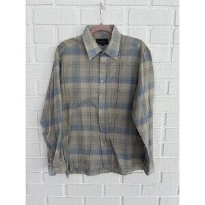 Vintage 70’s Button Up Shirt Pierre Andre 16 - 16.5 Large Blue Beige Plaid Soft